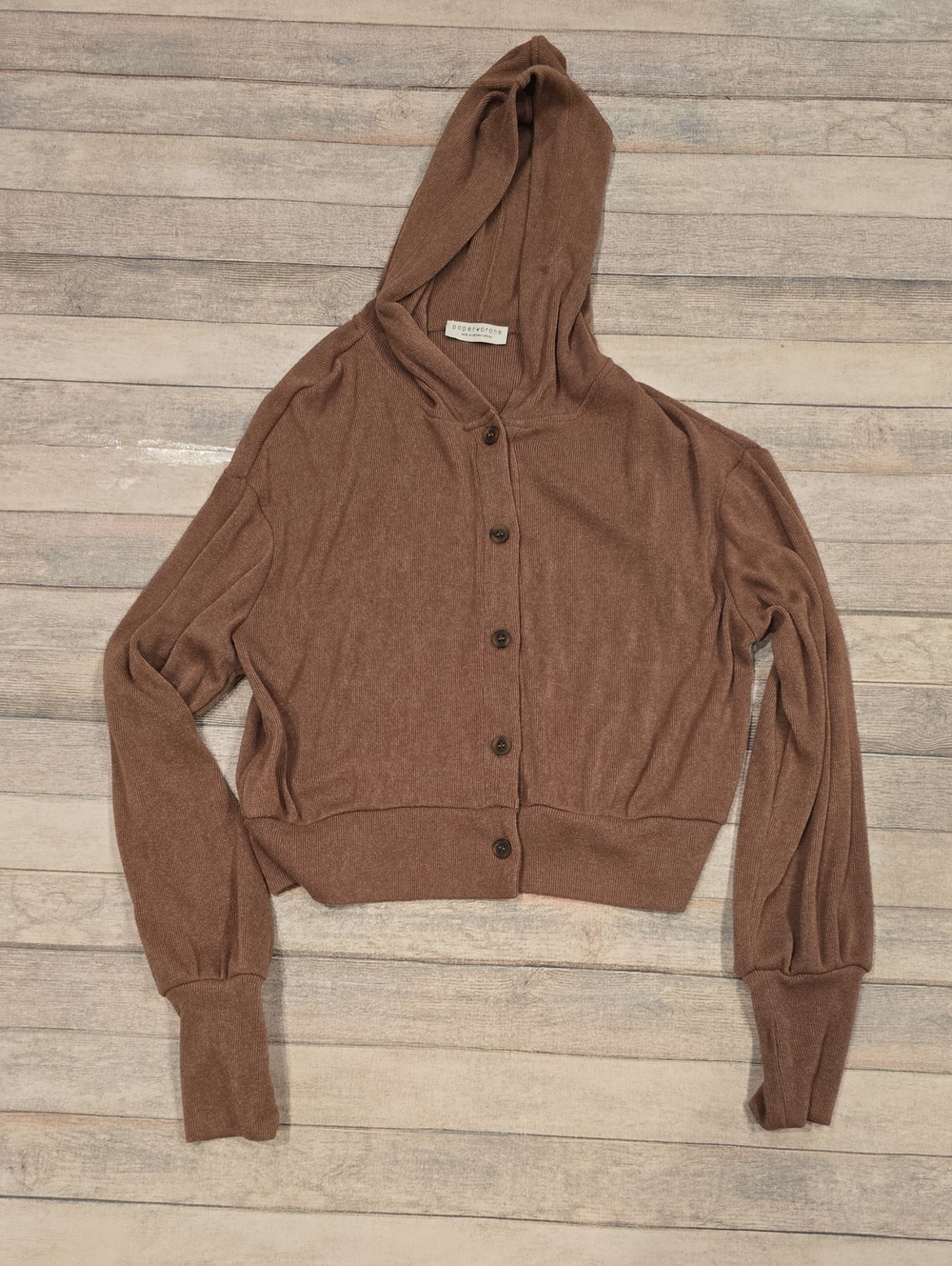 Paper Crane Brown Hooded Button-Up Cardigan Sweater Cozy Size Medium